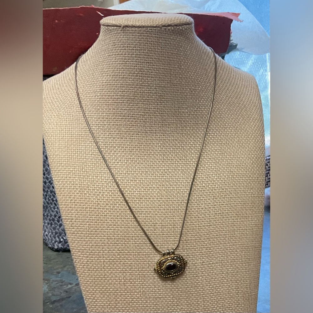 Sterling Silver with Gold Accents Pendant Necklace with Garnet Gemstone